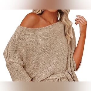 Women's Off-Shoulder Knit Sweater - Tan